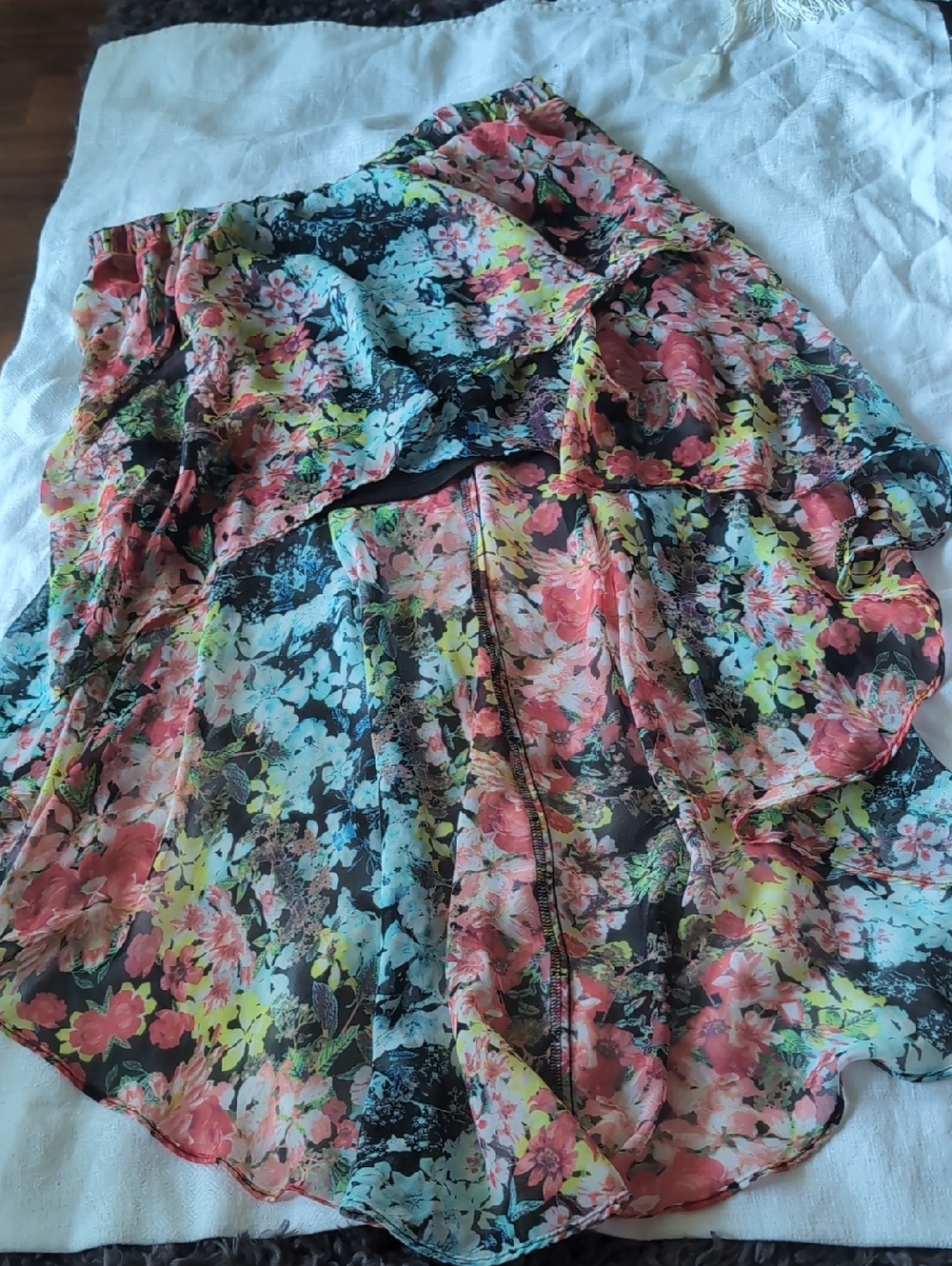 Joe Benbasset Floral-Trim Black Sheer Skirt